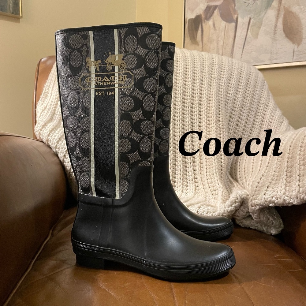 AUTHENTIC Coach Black Rain Boots Size 7 PERFECT condition